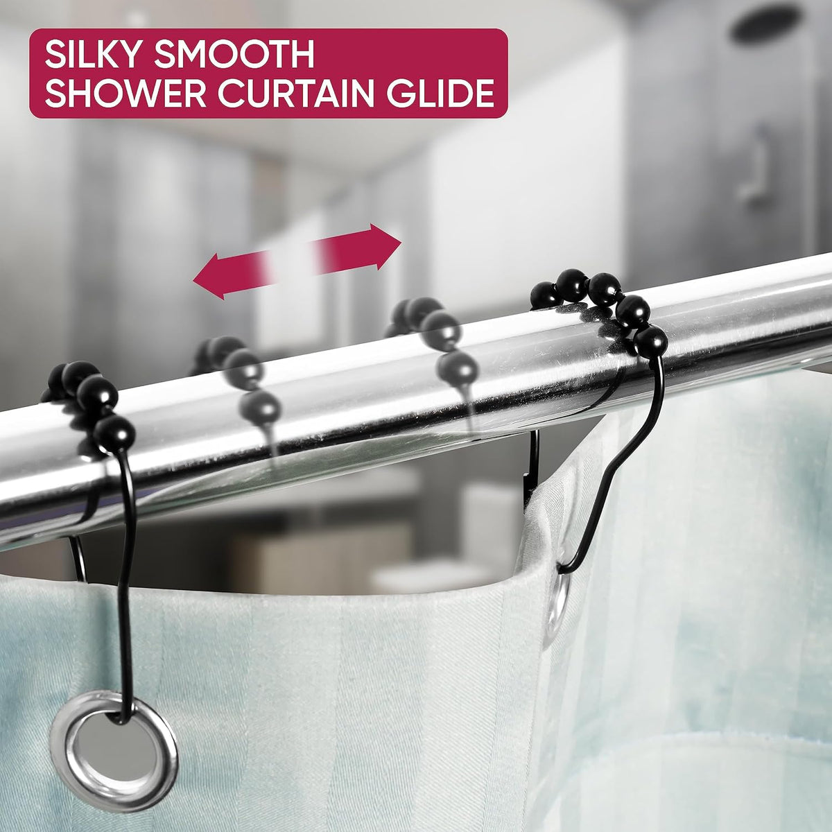 Rust Proof Shower Curtain Hooks, Stainless Steel Curtain Rings, Pack of 12