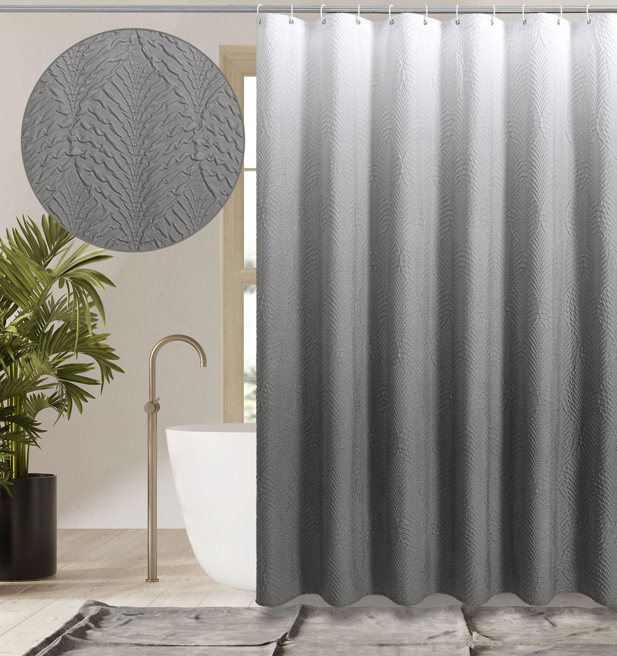 Gibelle White Shower Curtain for Bathroom, Farmhouse Bath Curtain 72x72