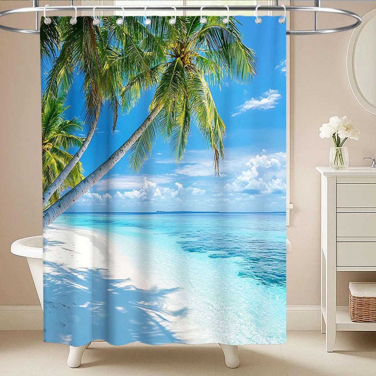 Nautical Green Sea Turtles Beach Theme Fabric Shower Curtain Sets Bathroom Blue Ocean Decor with Grommets and Hooks - 72 x 72 Inch Teal