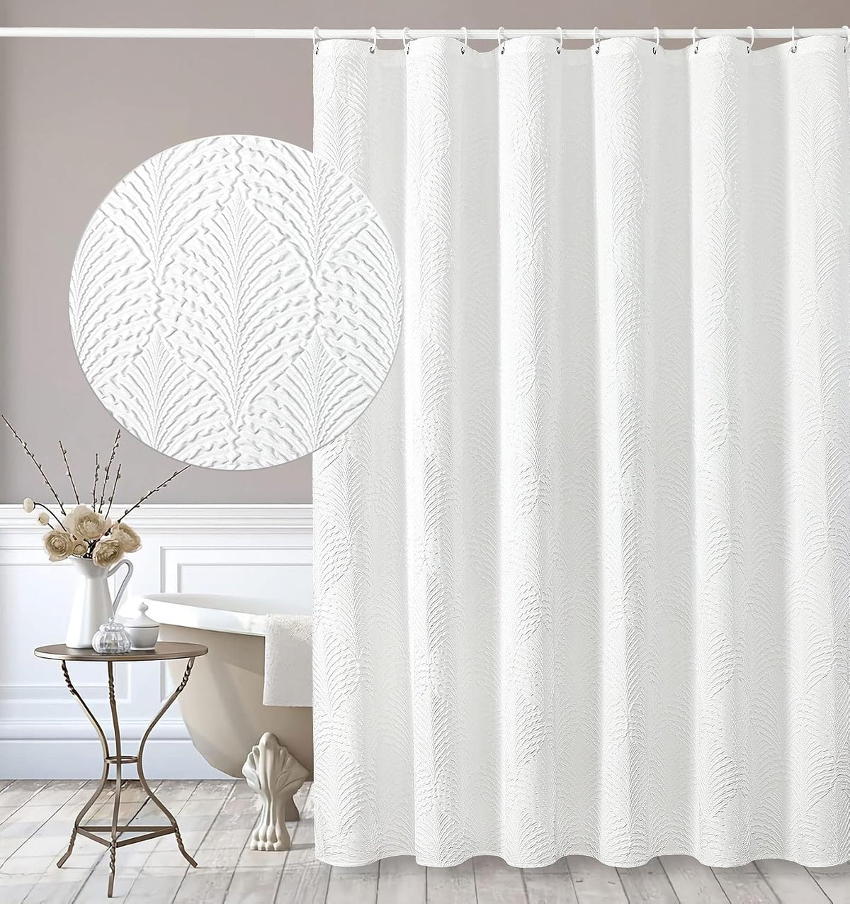 Gibelle White Shower Curtain for Bathroom, Farmhouse Bath Curtain 72x72