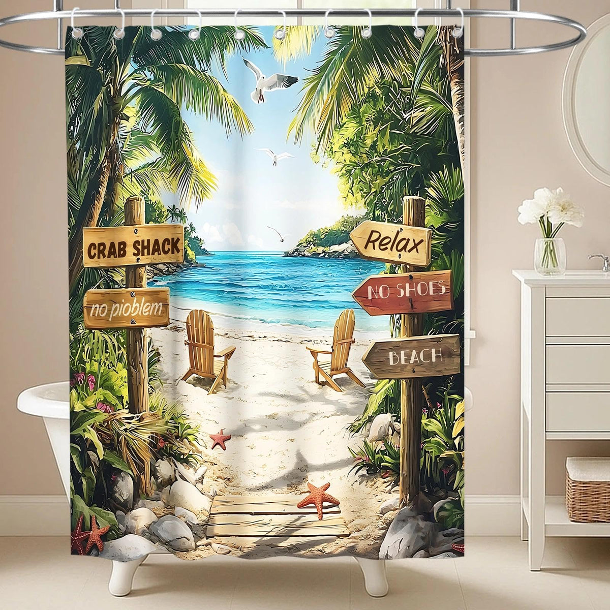 Nautical Green Sea Turtles Beach Theme Fabric Shower Curtain Sets Bathroom Blue Ocean Decor with Grommets and Hooks - 72 x 72 Inch Teal