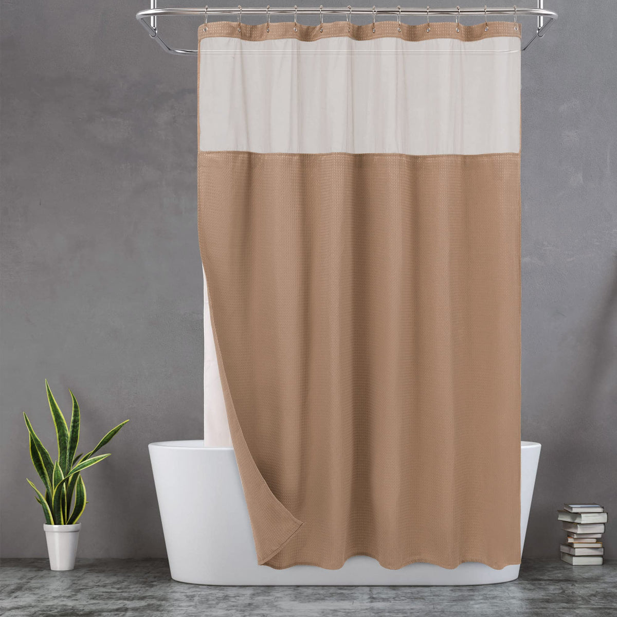 N&Y HOME Waffle Weave Shower Curtain with Snap-in Liner Set Blue, 71x72