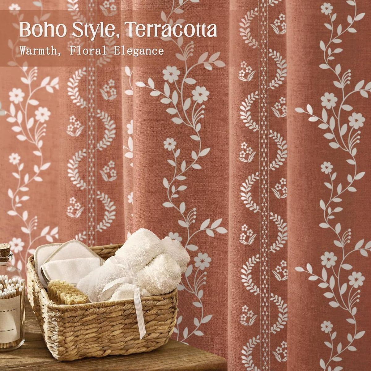 Boho Terracotta Vintage Shower Curtain with Tassels 72 x 72 Inch