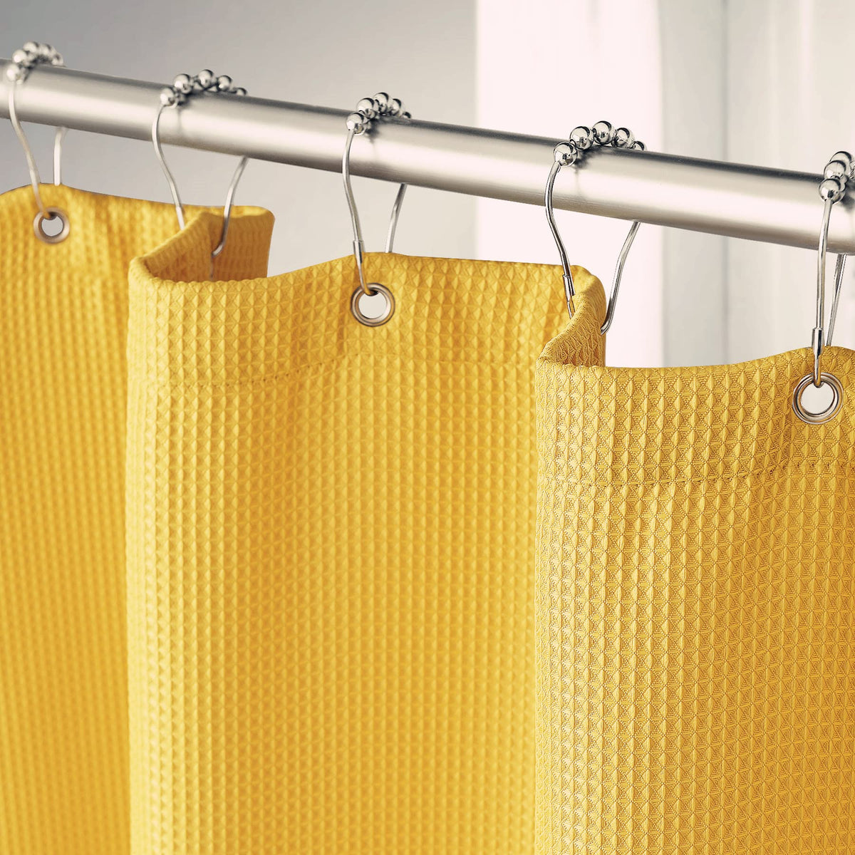 AmazerBath White Shower Curtain Fabric, Waffle Shower Curtains for Bathroom, Cloth Shower Curtain Heavy Duty, Thick Bathroom Shower Curtains Hotel Quality, Premium Polyester, 72x72 Inches