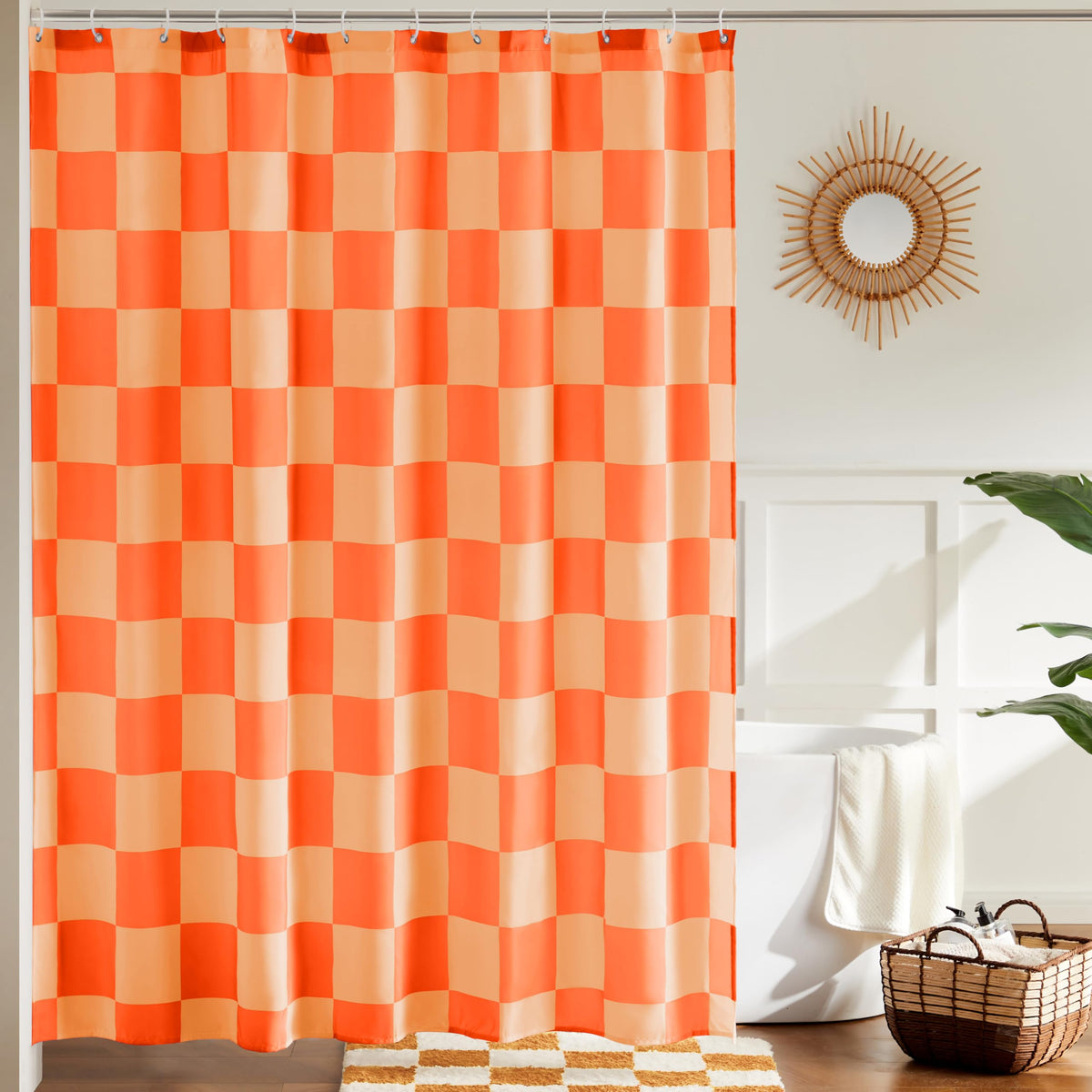 Ohocut Checkered Shower Curtain, Sage Green Shower Curtains for Bathroom, Cute Retro Checkboard Shower Curtain Vintage Aesthetic, Washable Fabric Bath Curtain 72''x72''