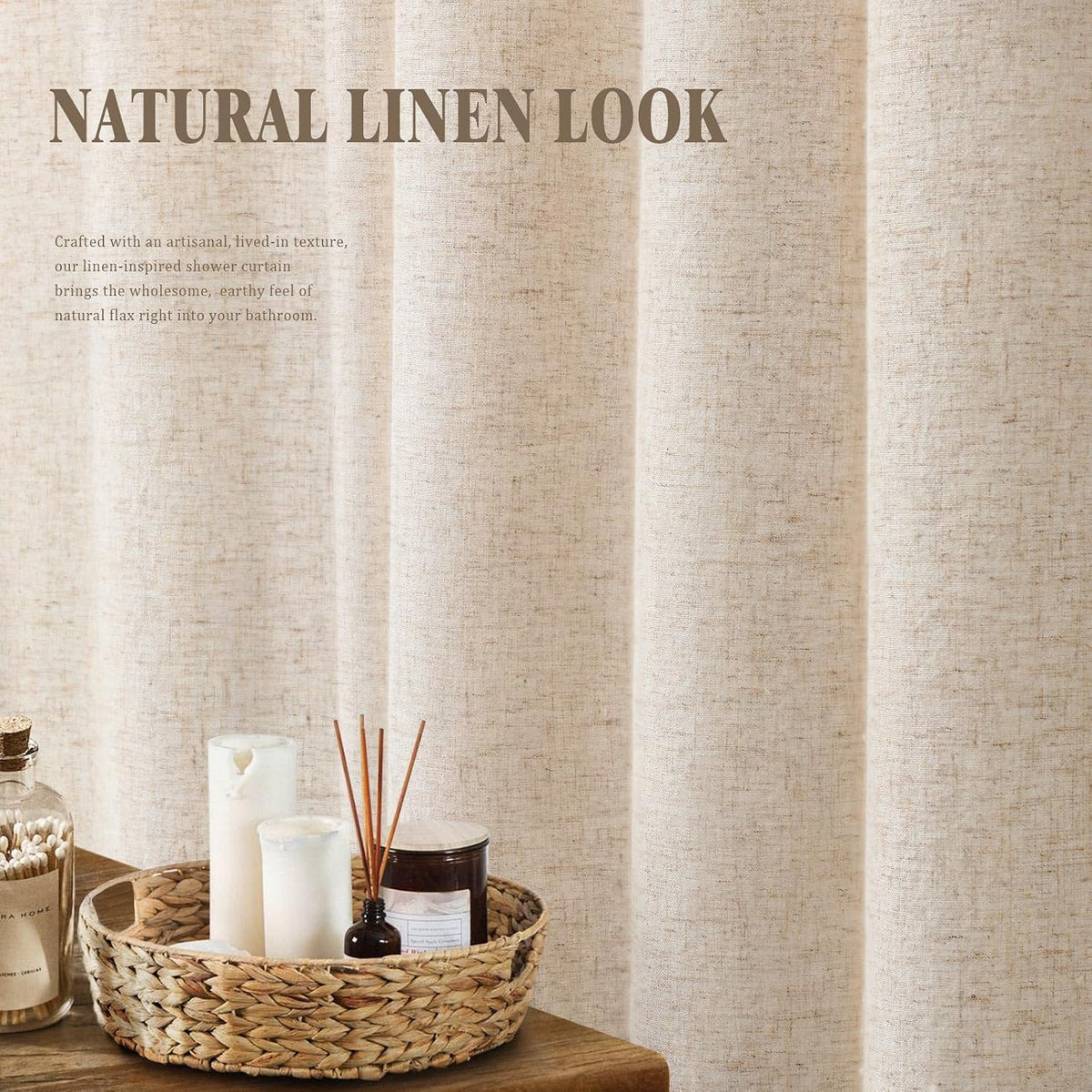 Linen Shower Curtain Beige Boho Cream Natural Cloth 72" W x 72" L