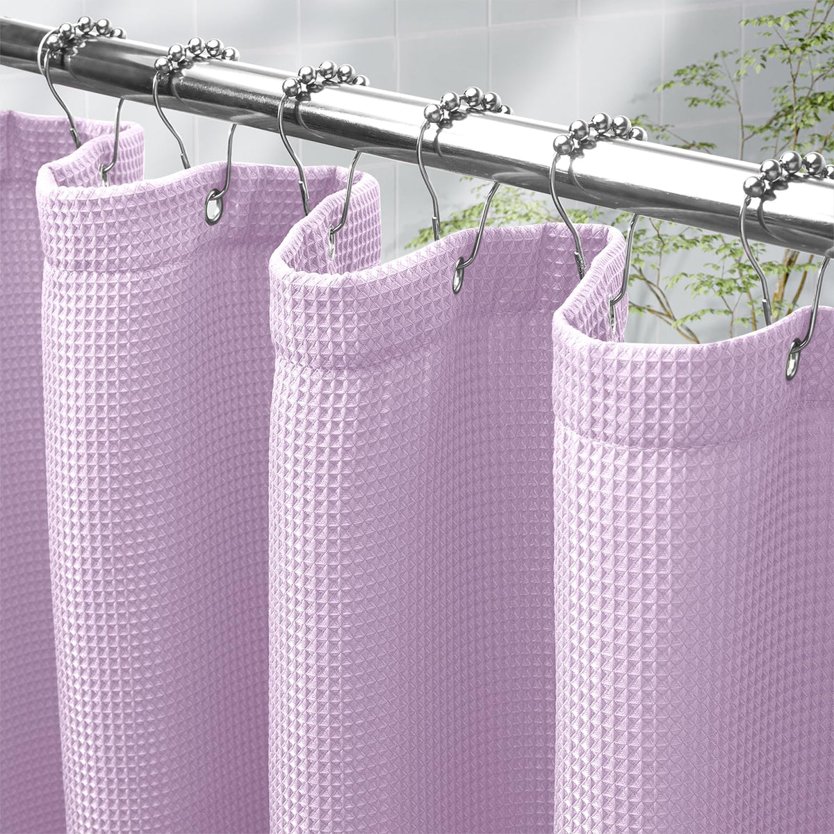 AmazerBath White Shower Curtain Fabric, Waffle Shower Curtains for Bathroom, Cloth Shower Curtain Heavy Duty, Thick Bathroom Shower Curtains Hotel Quality, Premium Polyester, 72x72 Inches