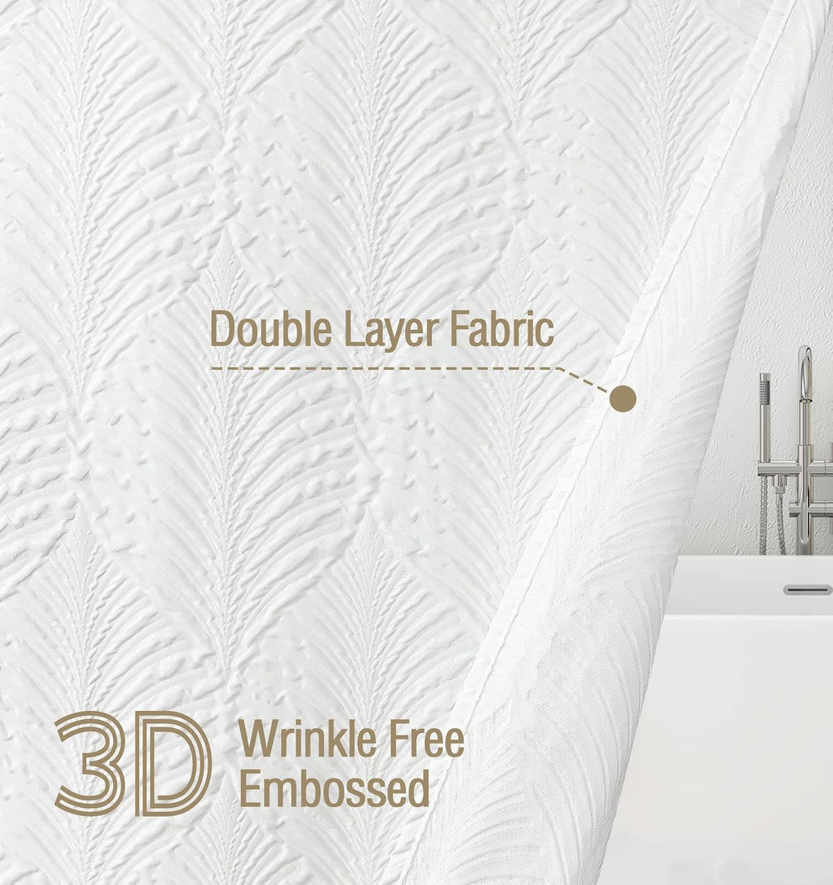 Gibelle White Shower Curtain for Bathroom, Farmhouse Bath Curtain 72x72