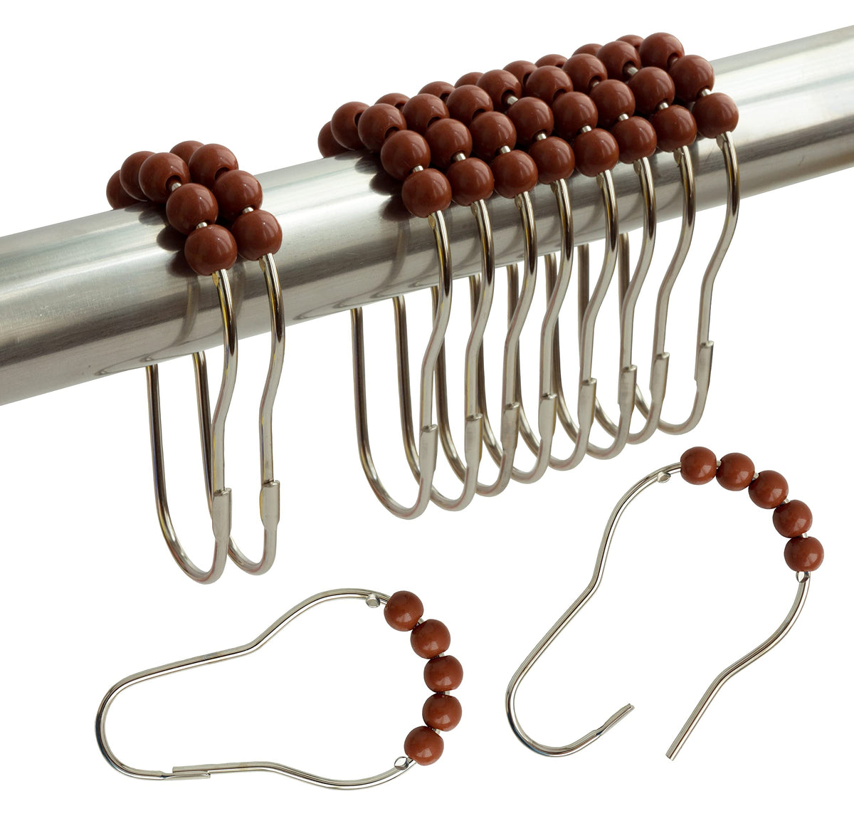 Orange Shower Curtain Hooks Stainless Steel Acrylic Balls (12pcs)