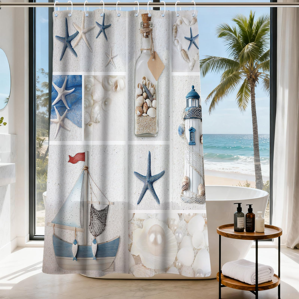 Nautical Green Sea Turtles Beach Theme Fabric Shower Curtain Sets Bathroom Blue Ocean Decor with Grommets and Hooks - 72 x 72 Inch Teal