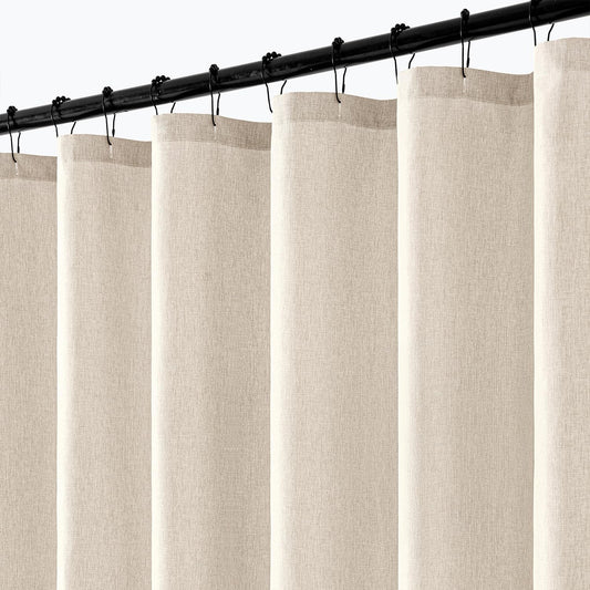ANRODUO Cream Beige Linen Textured Fabric Shower Curtain Set - W72xL72