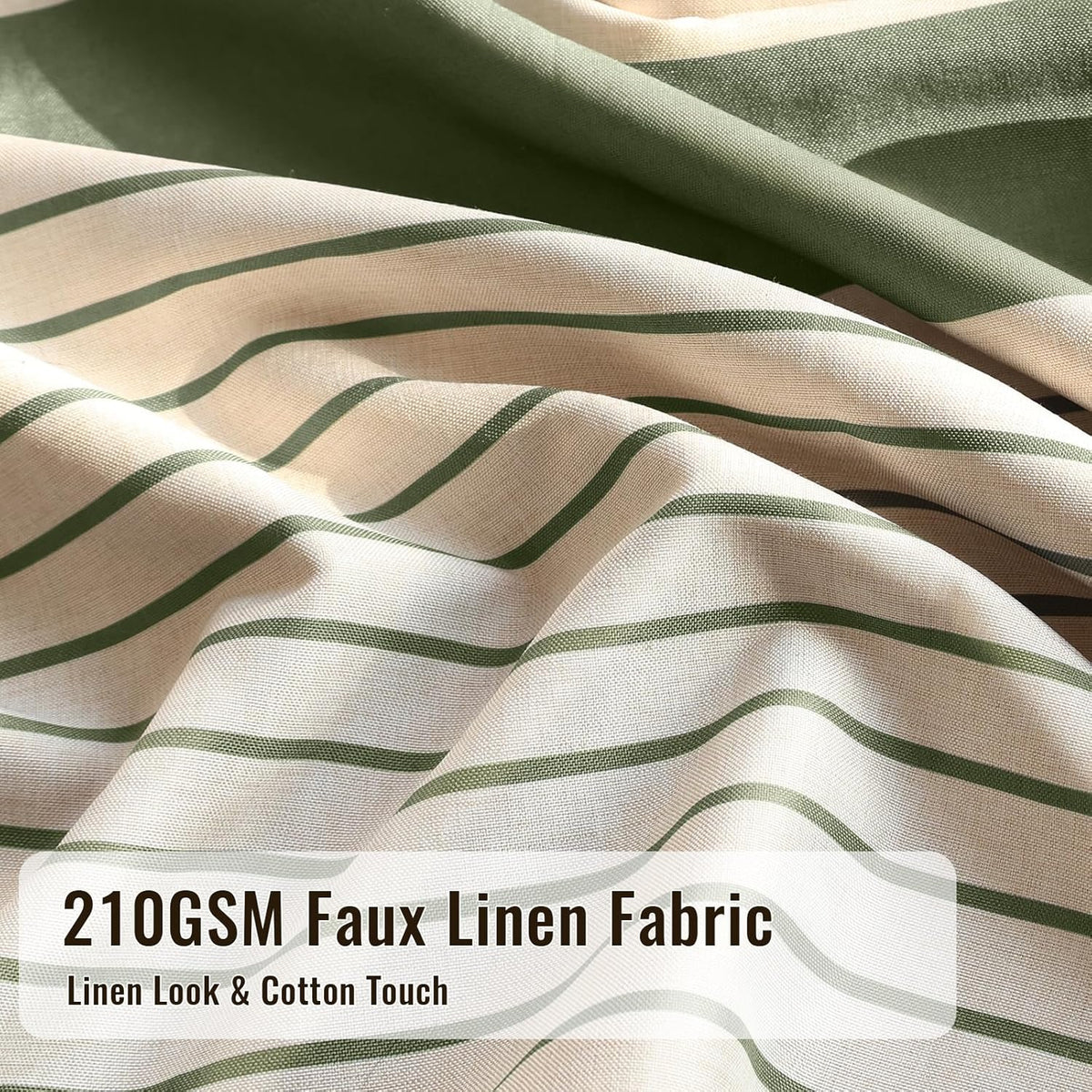 Vintage Green Striped Shower Curtain with 12 Clear Rings - 72" W x 84" L