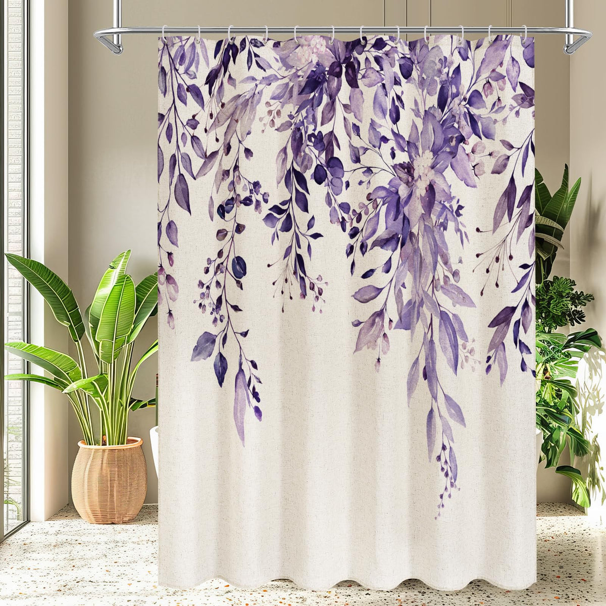 Gibelle SageGreen Linen Eucalyptus Shower Curtain, Watercolor Floral, 72x72