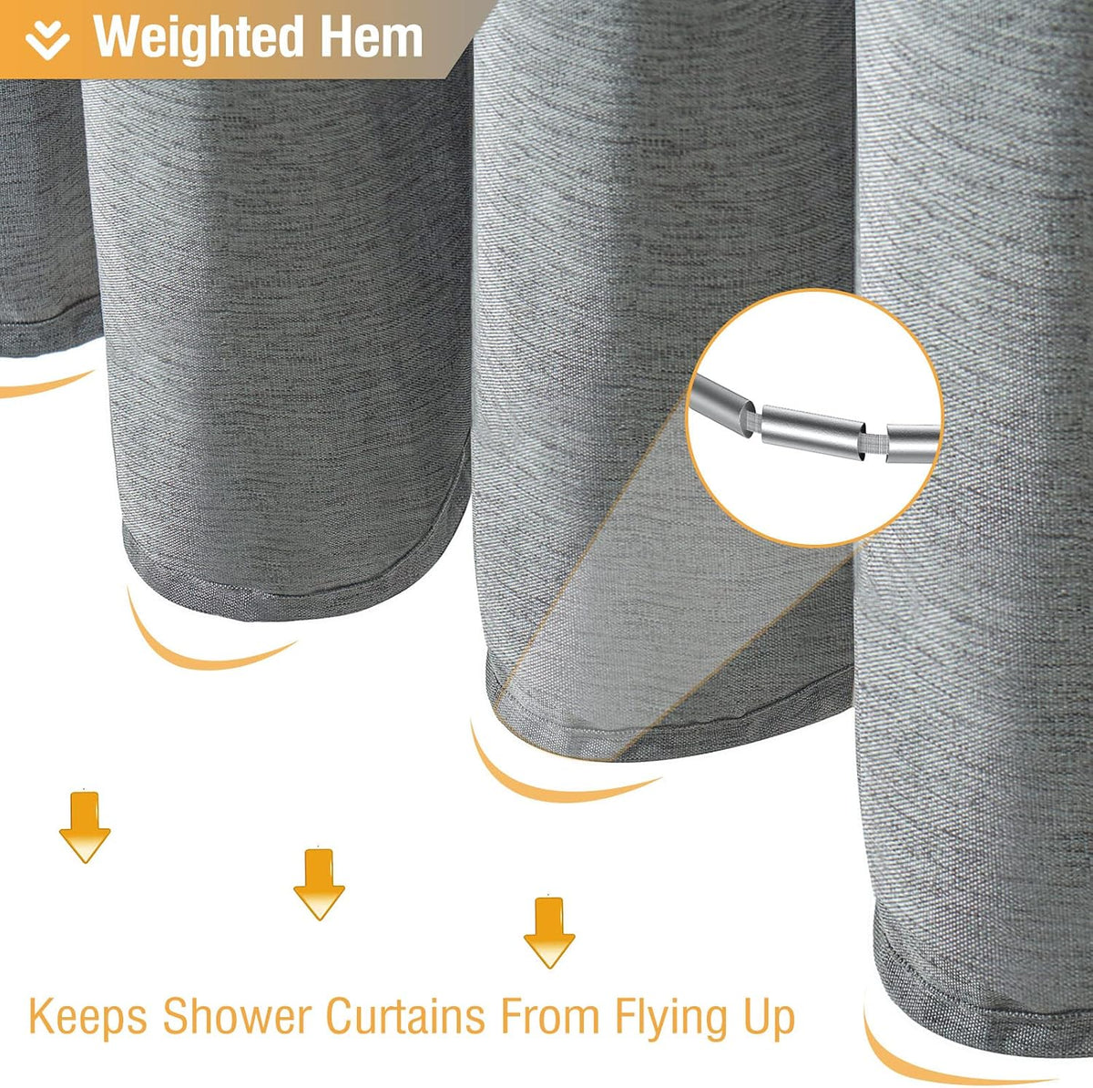 BTTN Grey Linen Textured Waterproof Fabric Shower Curtain Set, 72x72, Gray