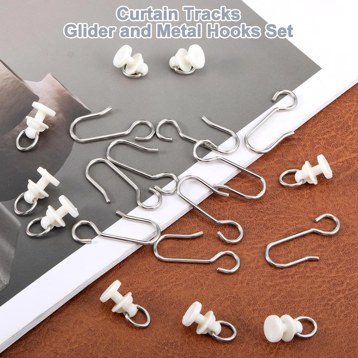 Jeffdad 120 Pcs Curtain Track Gliders Hooks, Shower Curtain Tracks Hooks