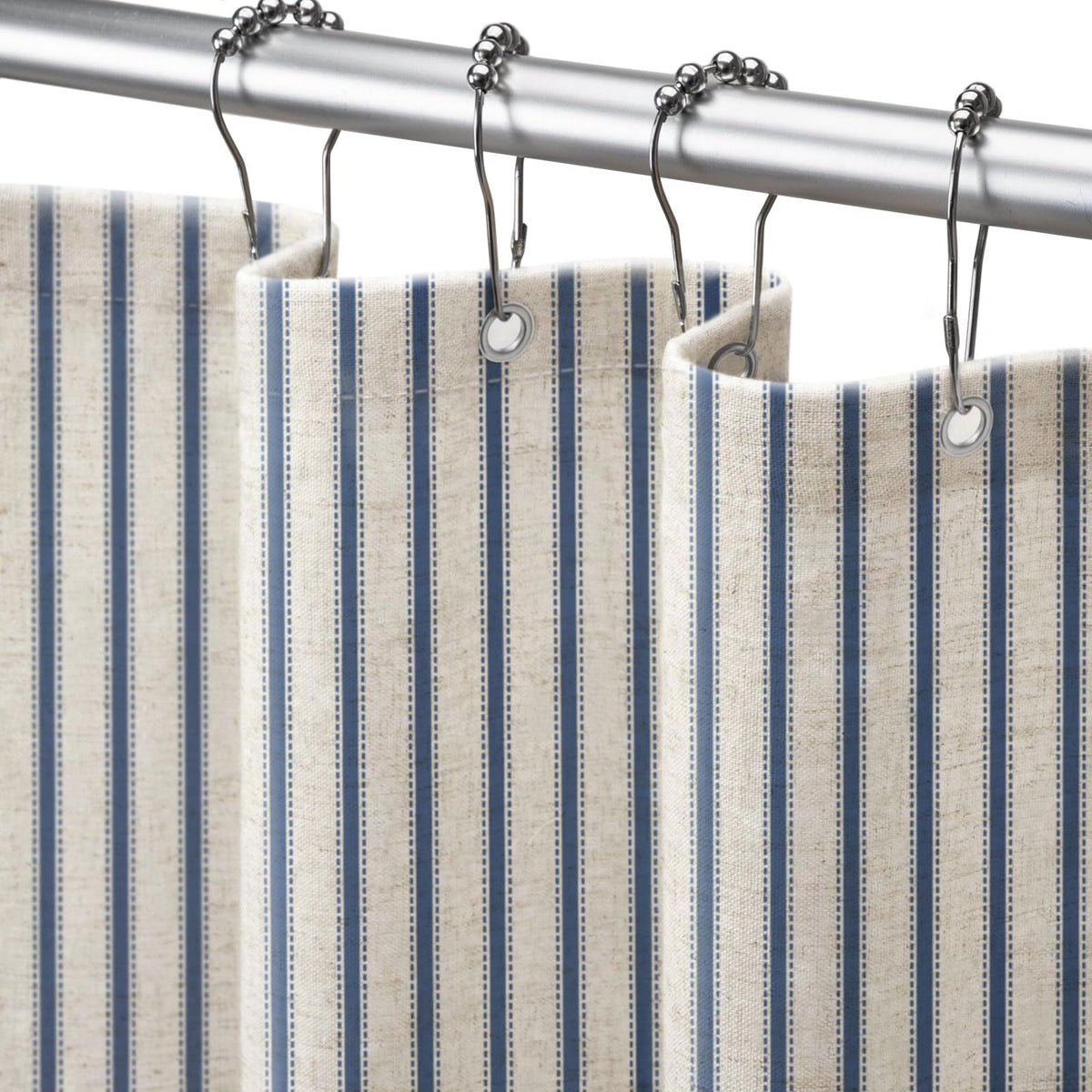 Farmhouse Striped Shower Curtain Grey Vintage Linen Curtain 72"W X 72"L