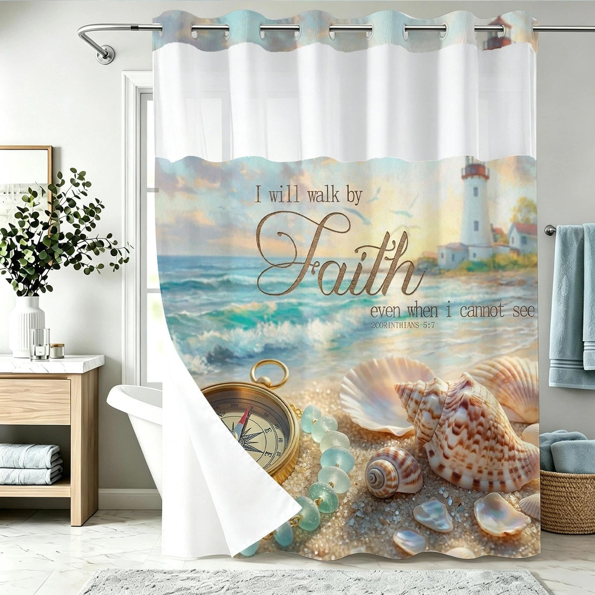 Nautical Green Sea Turtles Beach Theme Fabric Shower Curtain Sets Bathroom Blue Ocean Decor with Grommets and Hooks - 72 x 72 Inch Teal