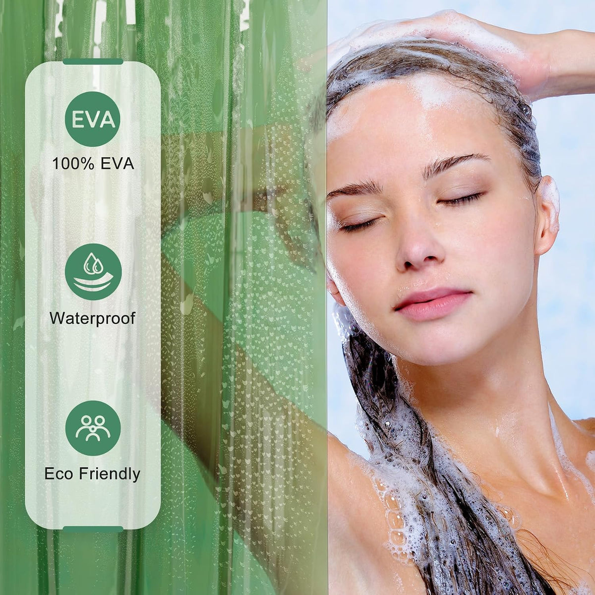 AmazerBath Shower Curtain Liner for Summer, 100% EVA Clear Green Heavy Duty Luxury Shower Curtain and Liner 2-in-1, 72x72 Plastic Weighted Shower Liner, 12 Rustproof Grommets & 3 Heavyweight Stones