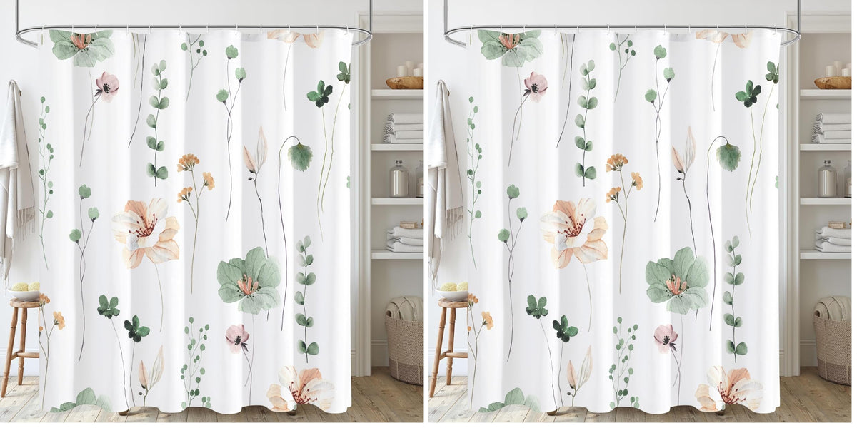 Gibelle Sage Green Beige Watercolor Floral Fabric Shower Curtain 72x72