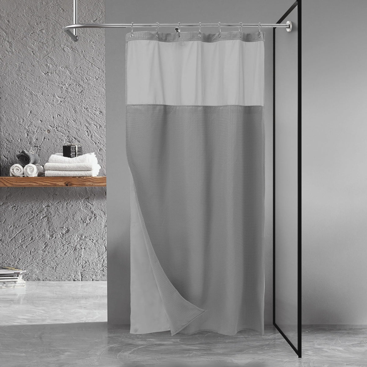 N&Y HOME Waffle Weave Shower Curtain with Snap-in Liner Set Blue, 71x72