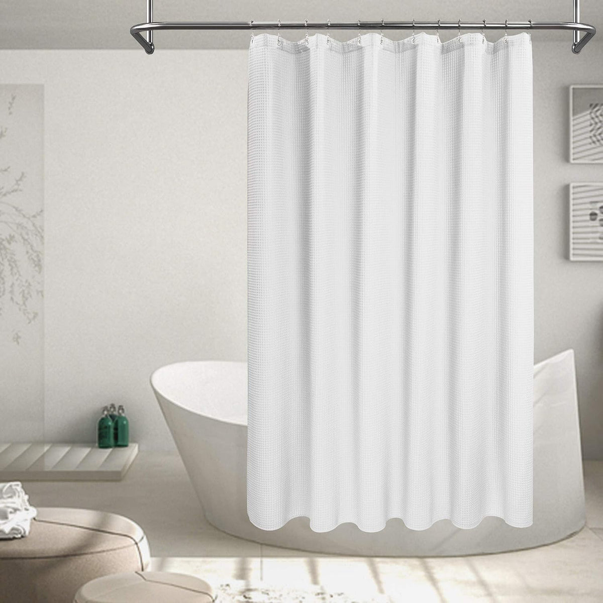 Barossa Design Waffle Weave Extra-Long Shower Curtain White, 72x80