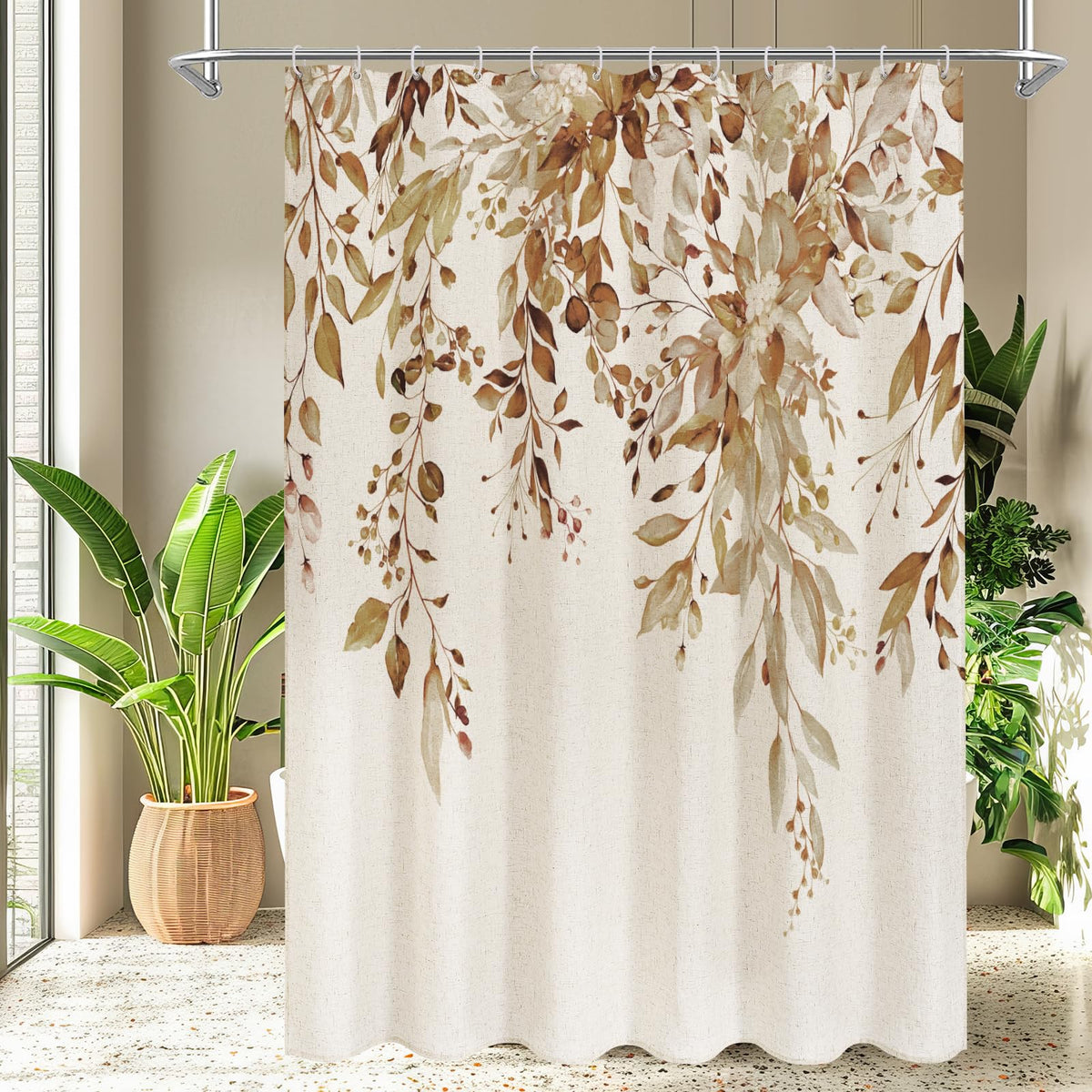 Gibelle SageGreen Linen Eucalyptus Shower Curtain, Watercolor Floral, 72x72