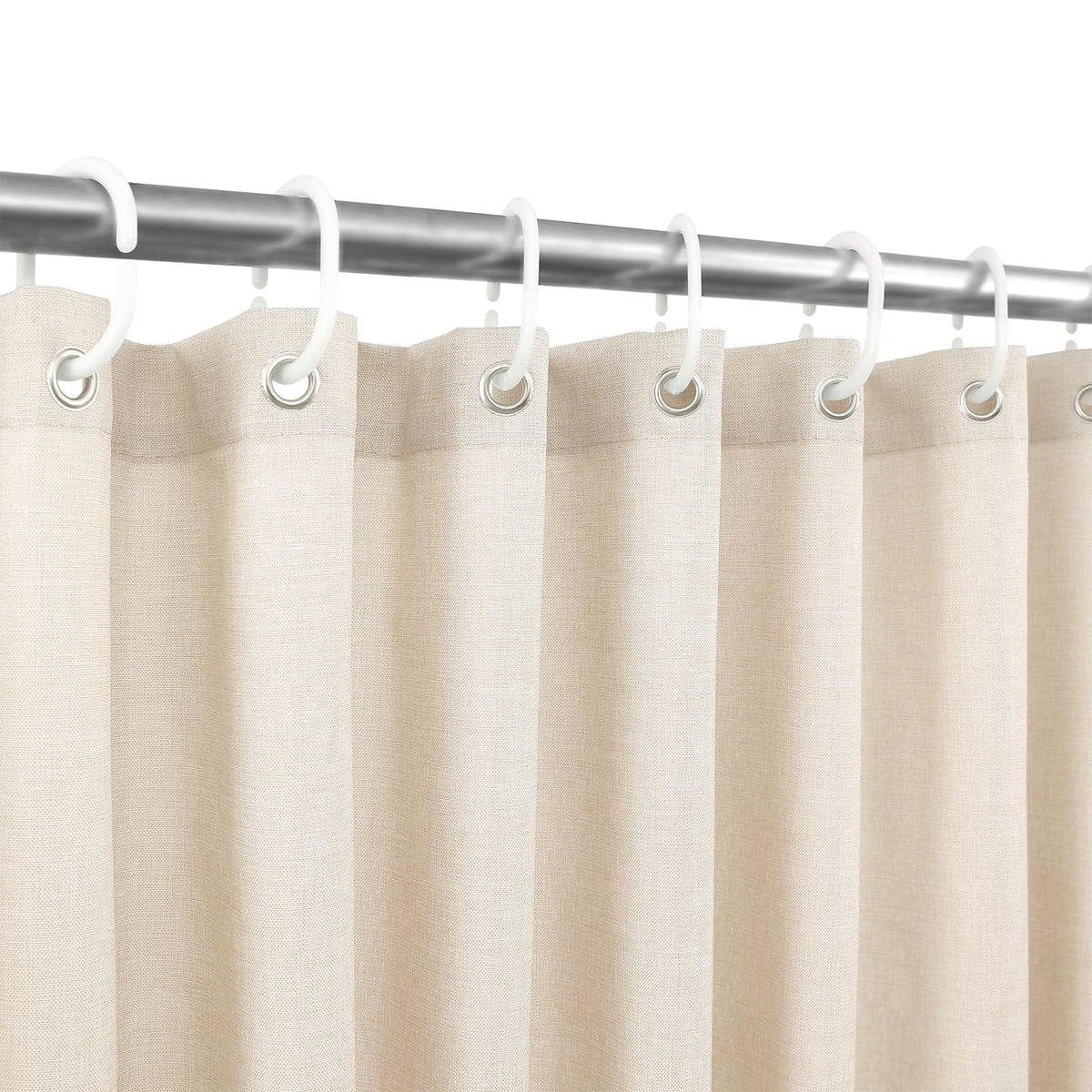 Ga-Geetopia Linen Textured Shower Curtain Set with Hooks, Boho Farmhouse Bath Shower Curtains for Beige Bathroom Neutral Cloth, Hotel Luxury, Weighted Hem, 72W x 72L, Cream