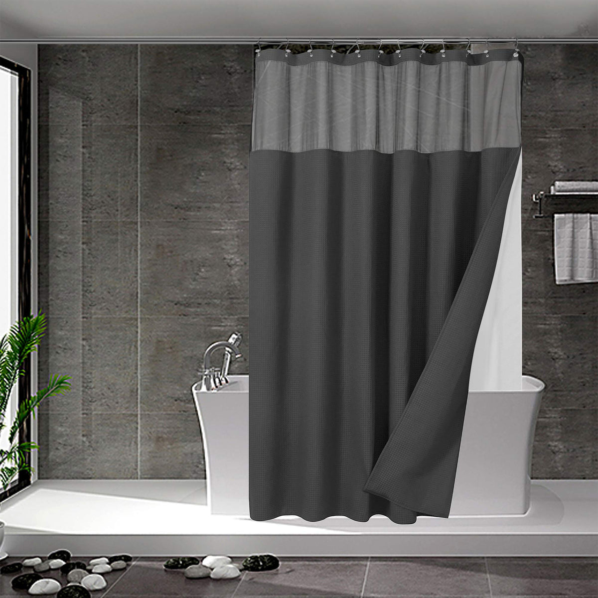 N&Y HOME Waffle Weave Shower Curtain with Snap-in Liner Set Blue, 71x72