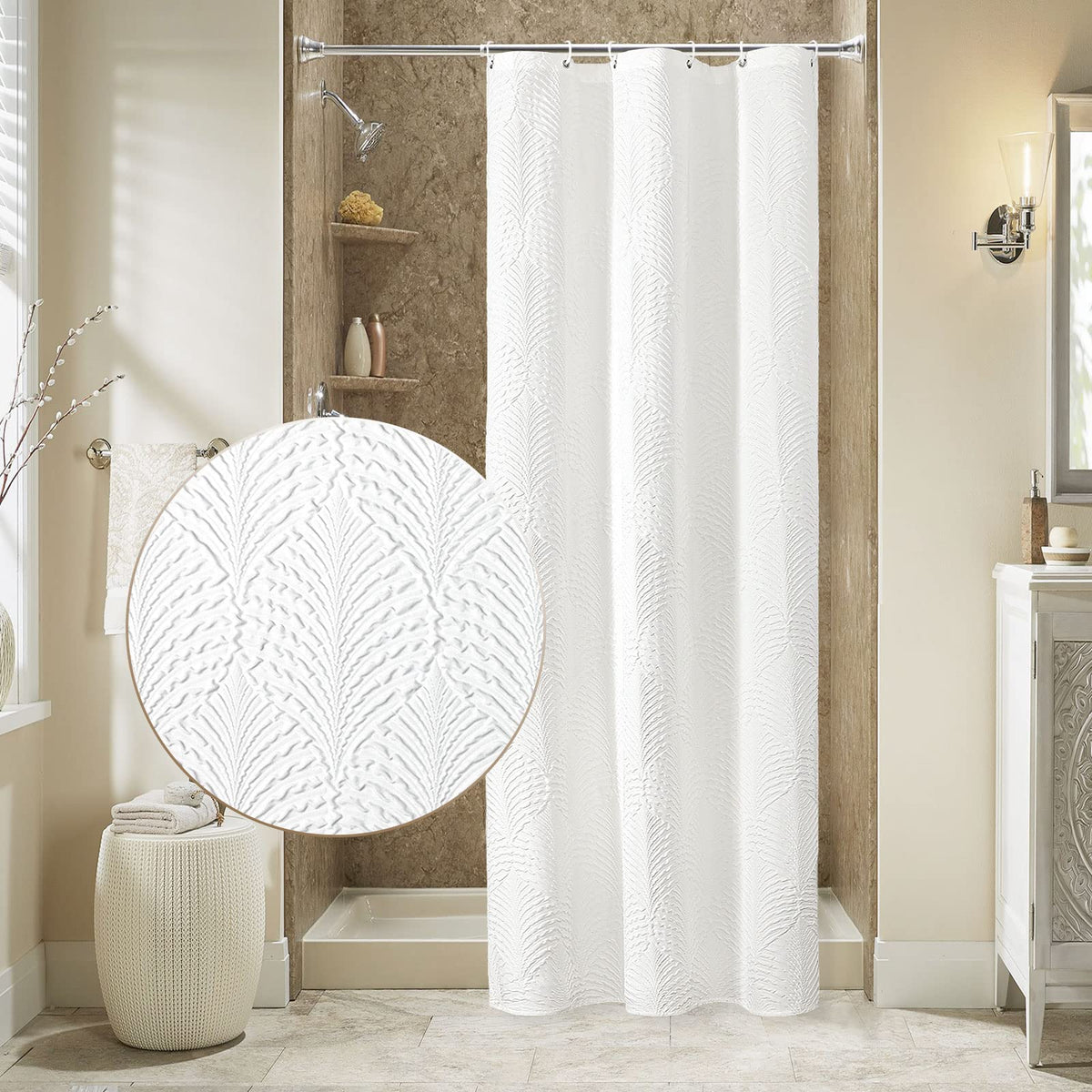 Gibelle White Shower Curtain for Bathroom, Farmhouse Bath Curtain 72x72