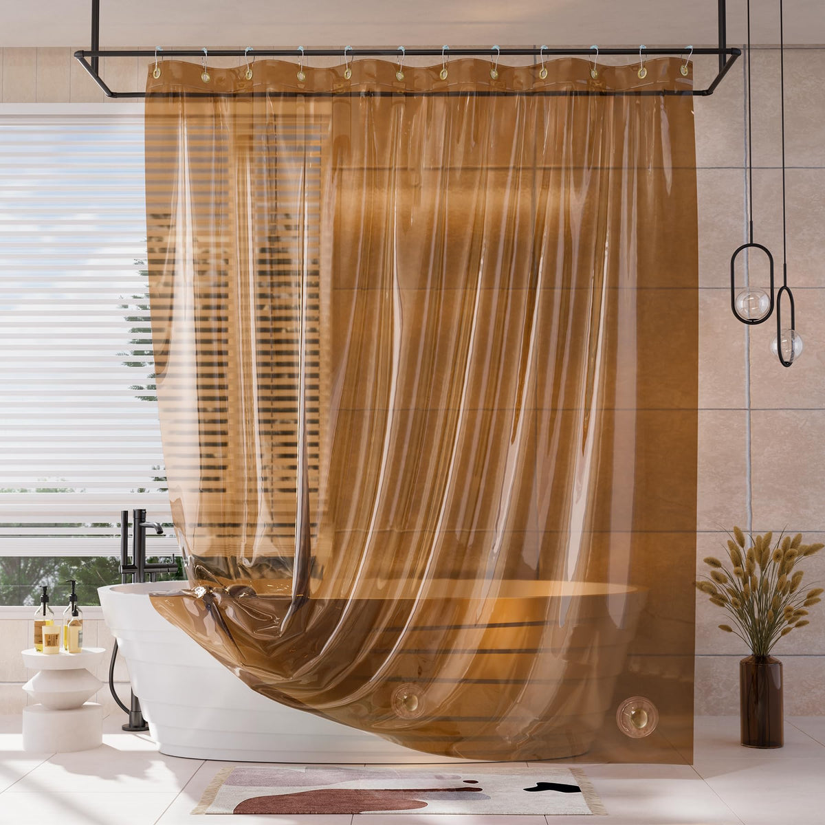 AmazerBath Shower Curtain Liner for Summer, 100% EVA Clear Green Heavy Duty Luxury Shower Curtain and Liner 2-in-1, 72x72 Plastic Weighted Shower Liner, 12 Rustproof Grommets & 3 Heavyweight Stones