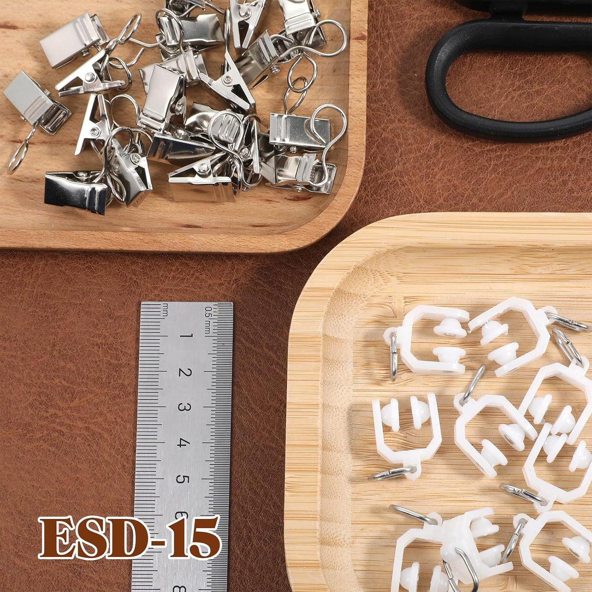 Curtain Track Rollers & Curtain Clips Set, Bulk Ceiling Curtain Track Hooks, Flexible Bendable Clips, Plastic Drapery Rail Gliders and Stainless Steel Hooks for Shower Window, 40Pcs