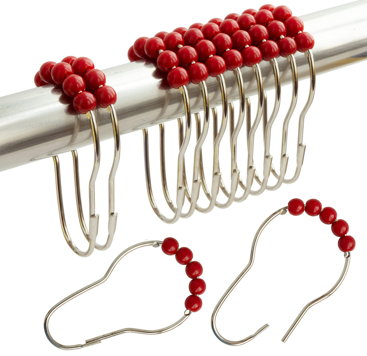 Orange Shower Curtain Hooks Stainless Steel Acrylic Balls (12pcs)