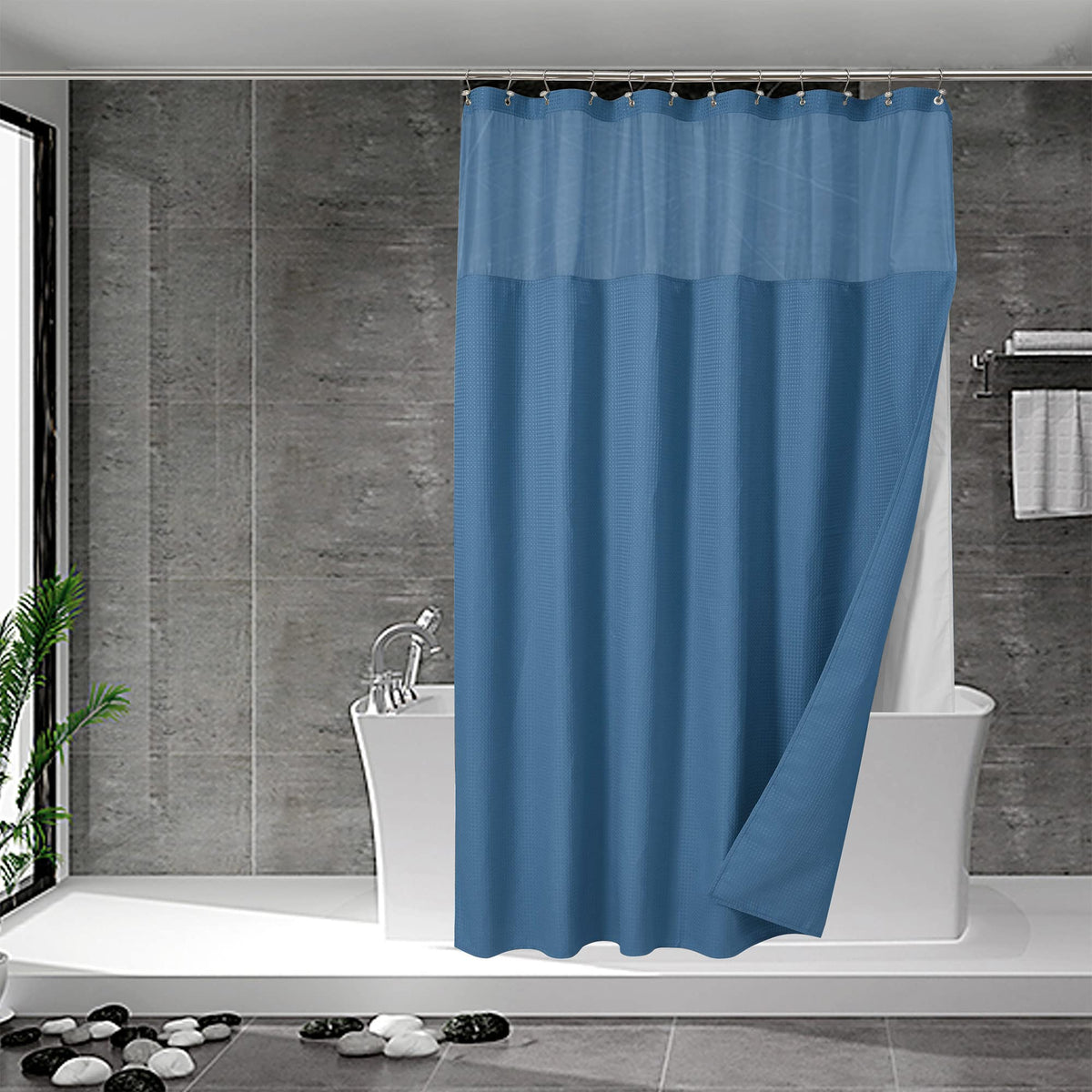 N&Y HOME Waffle Weave Shower Curtain with Snap-in Liner Set Blue, 71x72