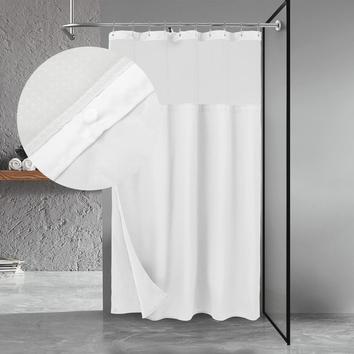 N&Y HOME Waffle Weave Shower Curtain with Snap-in Liner Set Blue, 71x72