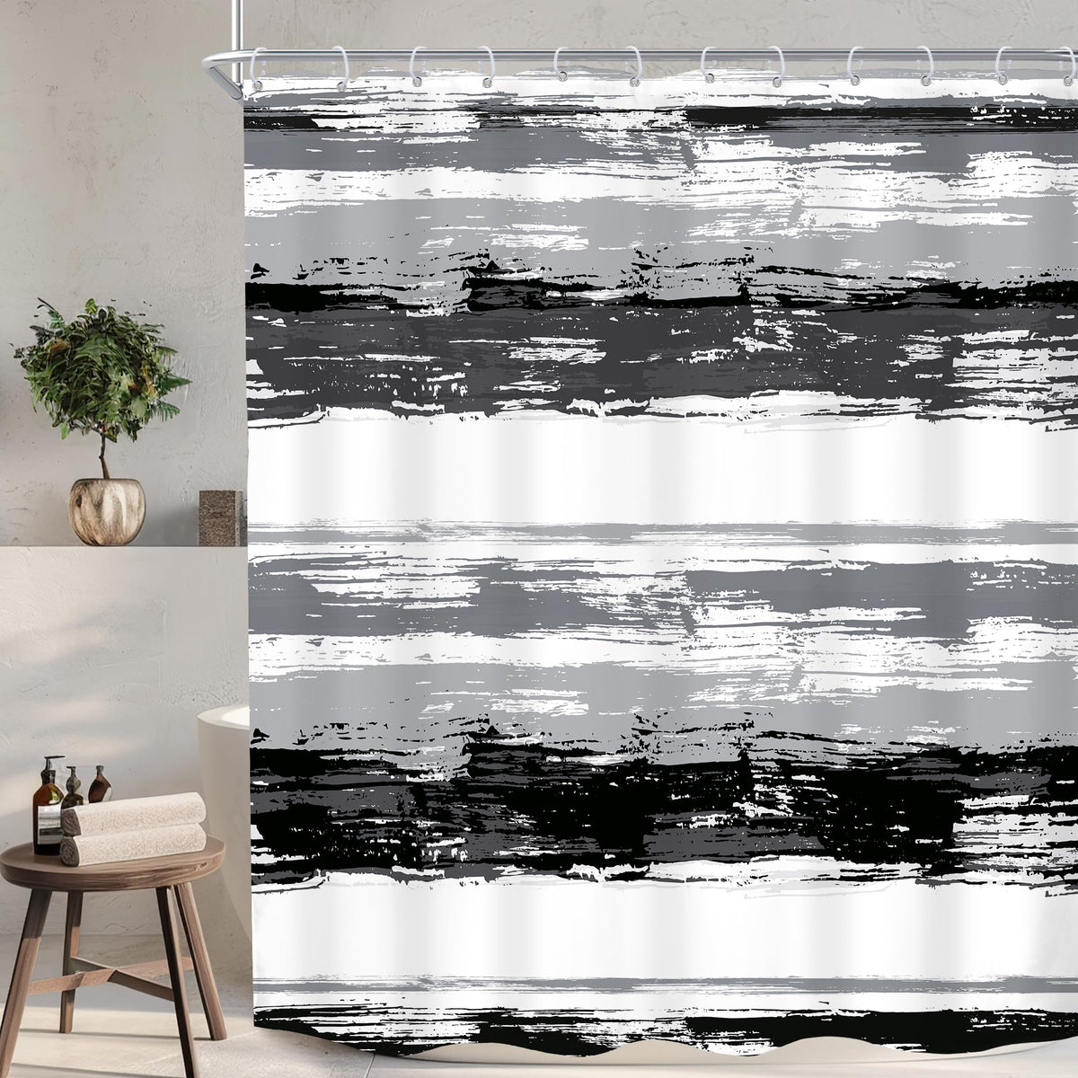 Abstract Blue Modern Gray Striped Minimalist Bathroom Shower Curtain Set