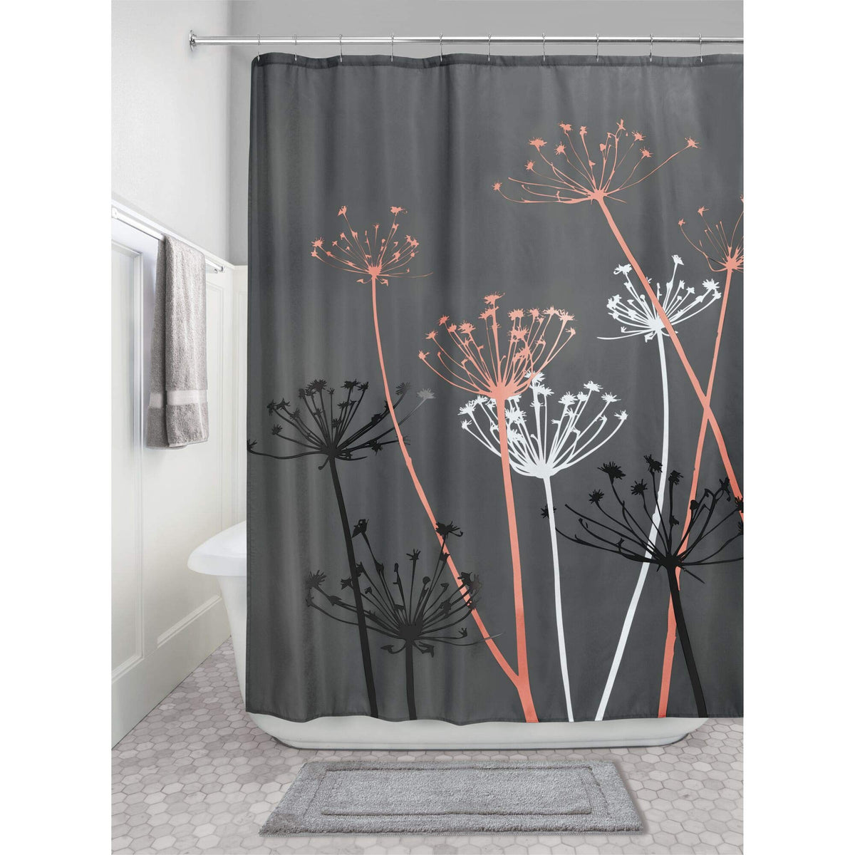 iDesign Thistle Fabric Shower Curtain for Master, Guest, Kids', College Dorm Bathroom, 72" x 72", Gray and Yellow