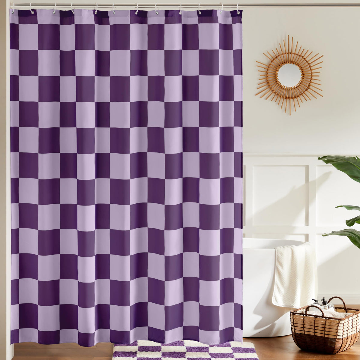 Ohocut Checkered Shower Curtain, Sage Green Shower Curtains for Bathroom, Cute Retro Checkboard Shower Curtain Vintage Aesthetic, Washable Fabric Bath Curtain 72''x72''