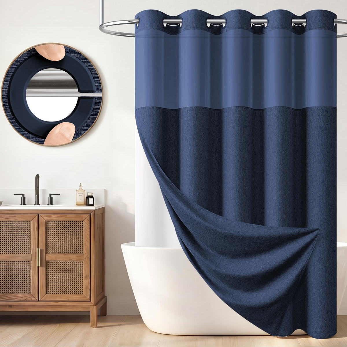 BTTN Cream Ringless Linen Textured Shower Curtain with Snap in Liner, 72x75