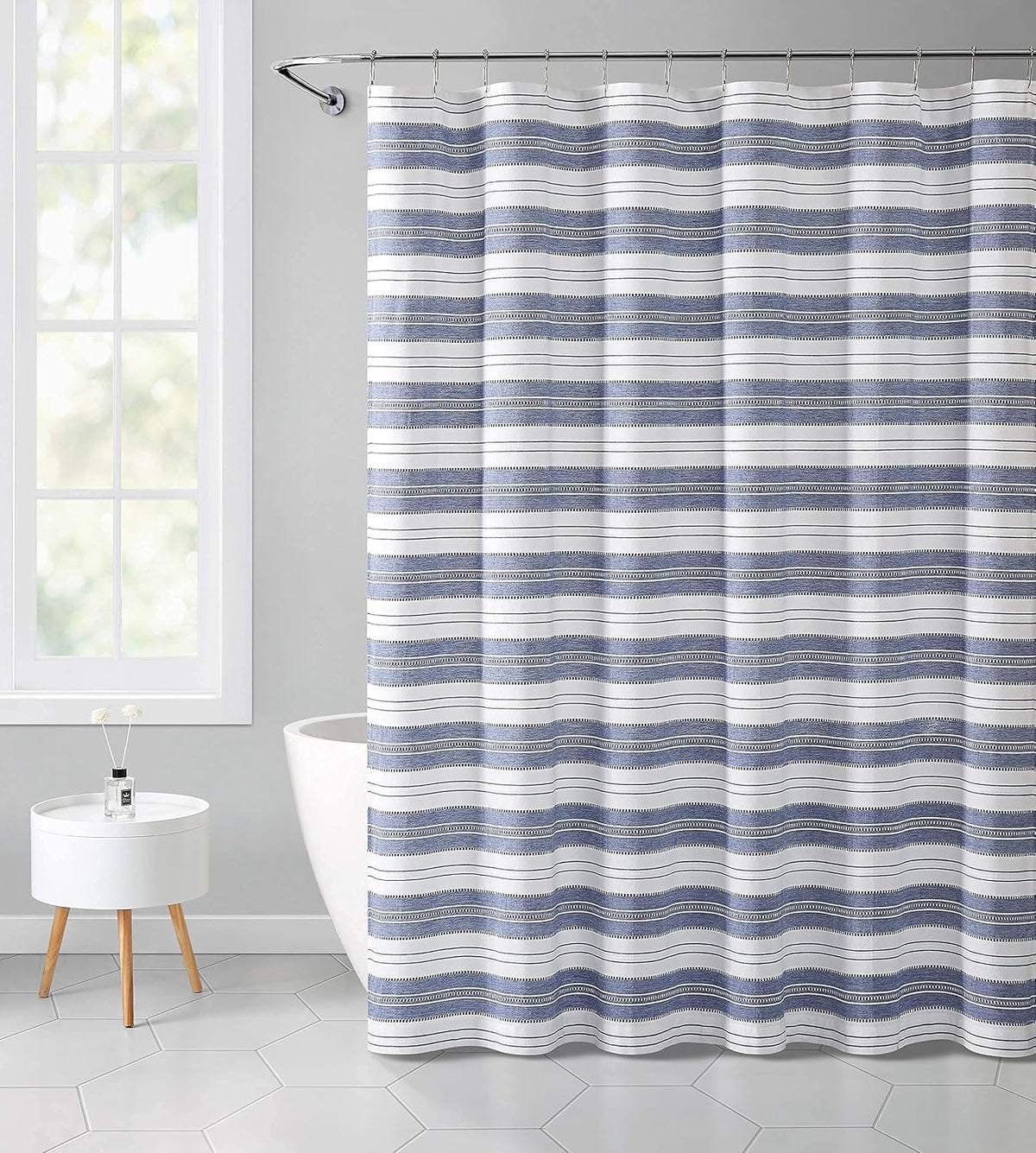 Serafina Home Nautical Striped Blue and White Fabric Shower Curtain:
