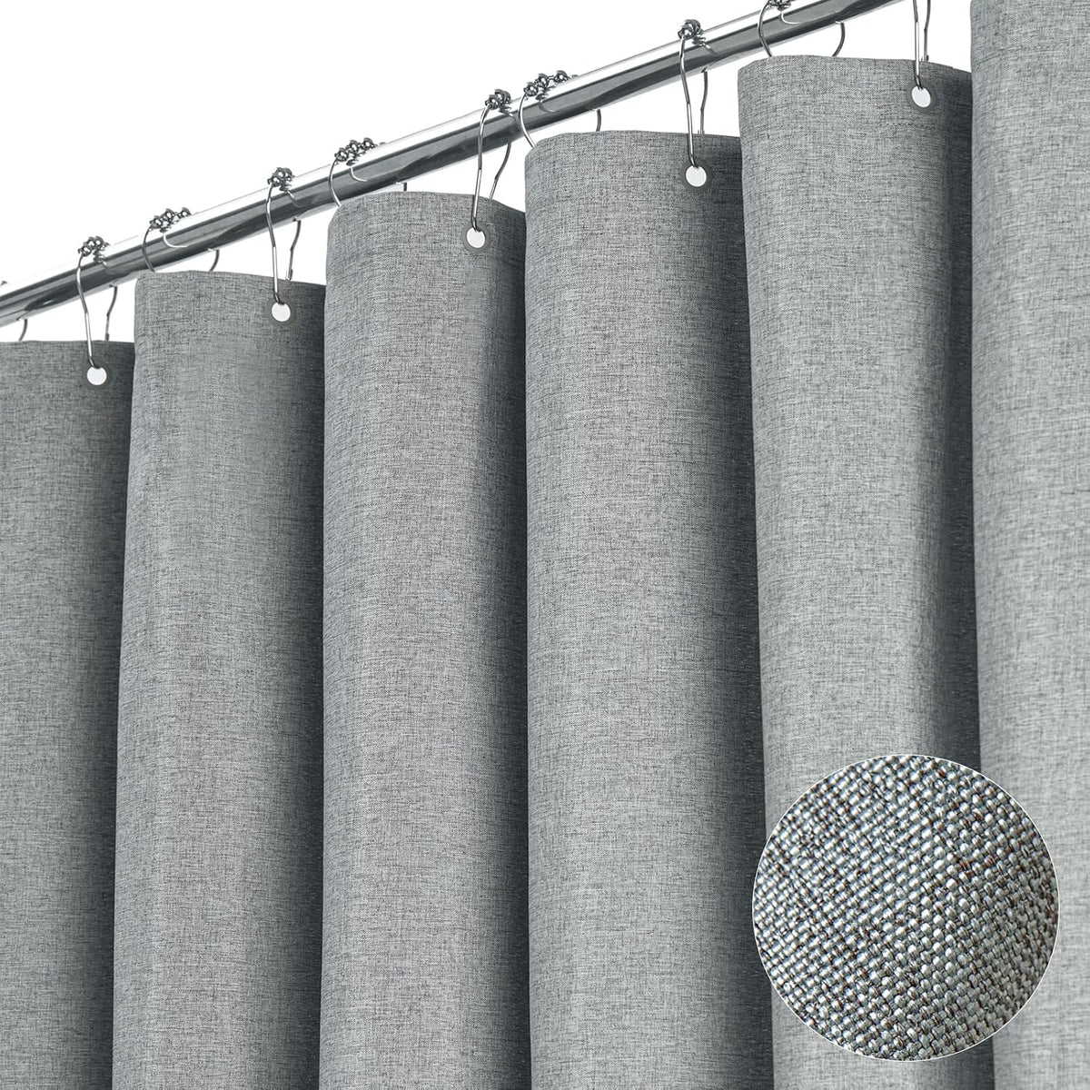 BTTN Grey Linen Textured Waterproof Fabric Shower Curtain Set, 72x72, Gray