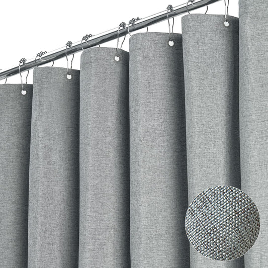 BTTN Grey Linen Textured Waterproof Fabric Shower Curtain Set, 72x72, Gray