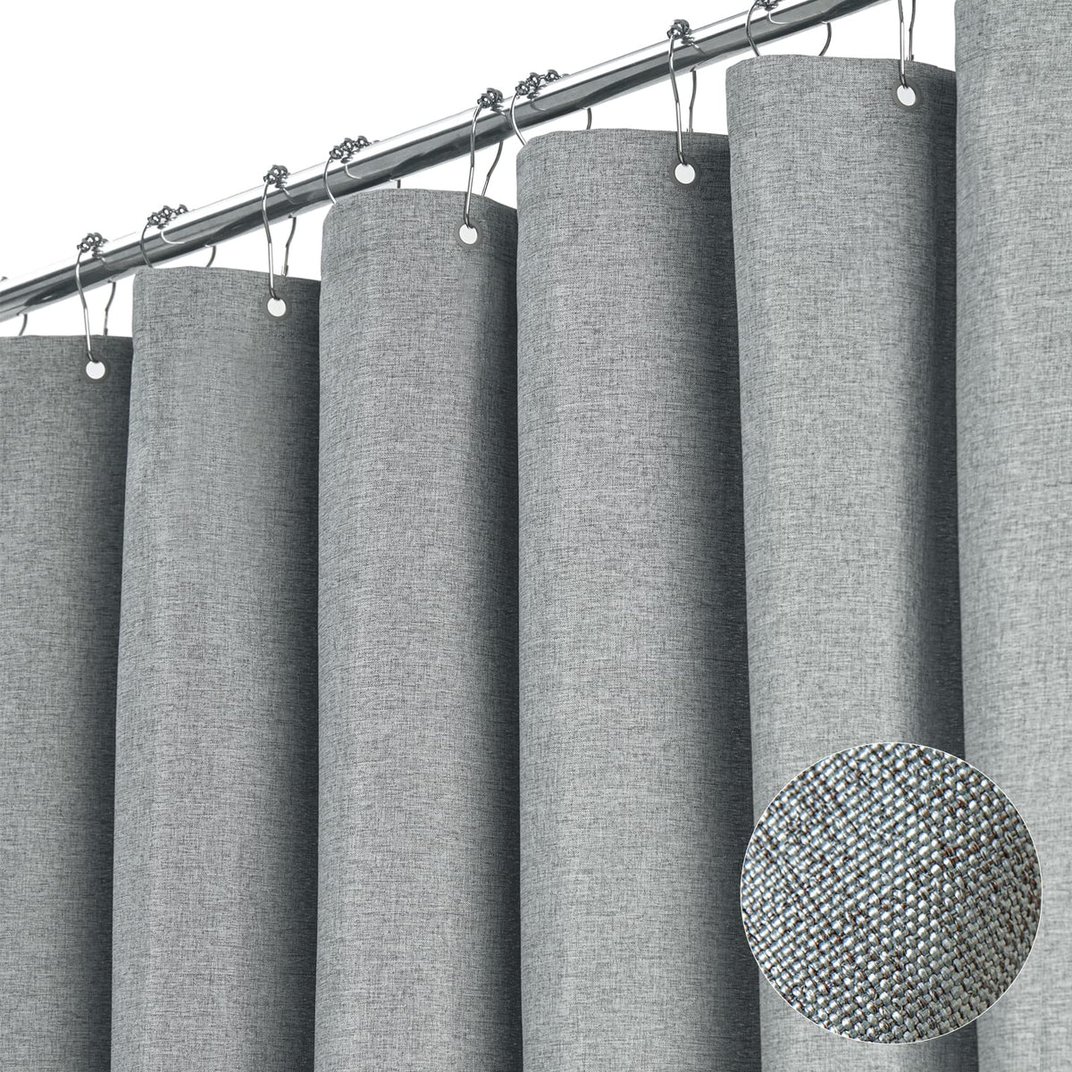 BTTN Grey Linen Textured Waterproof Fabric Shower Curtain Set, 72x72, Gray