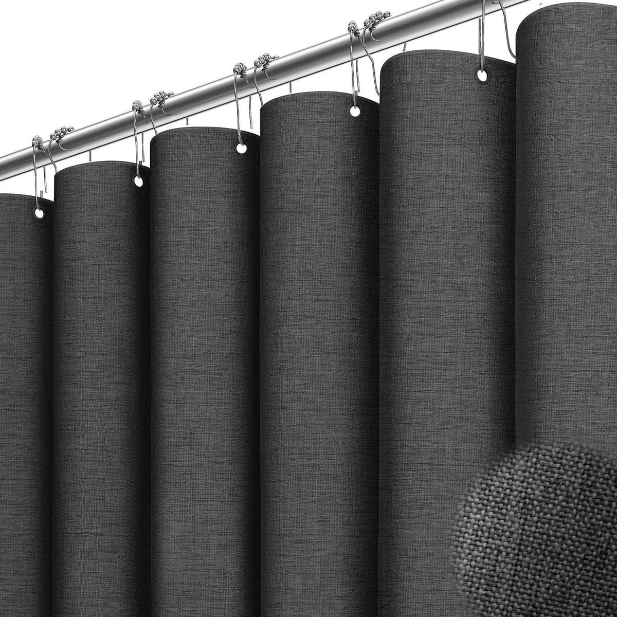BTTN Grey Linen Textured Waterproof Fabric Shower Curtain Set, 72x72, Gray