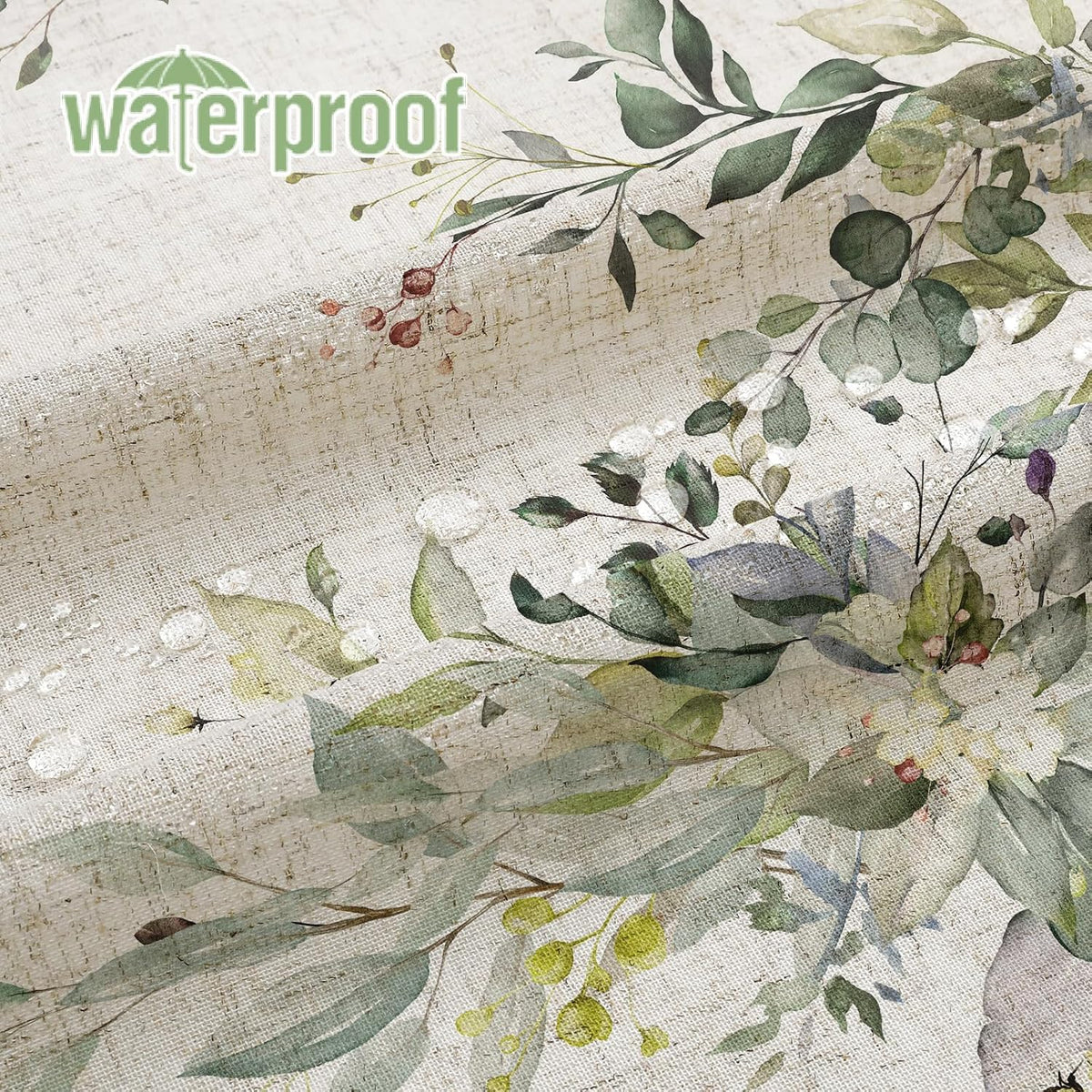 Gibelle SageGreen Linen Eucalyptus Shower Curtain, Watercolor Floral, 72x72