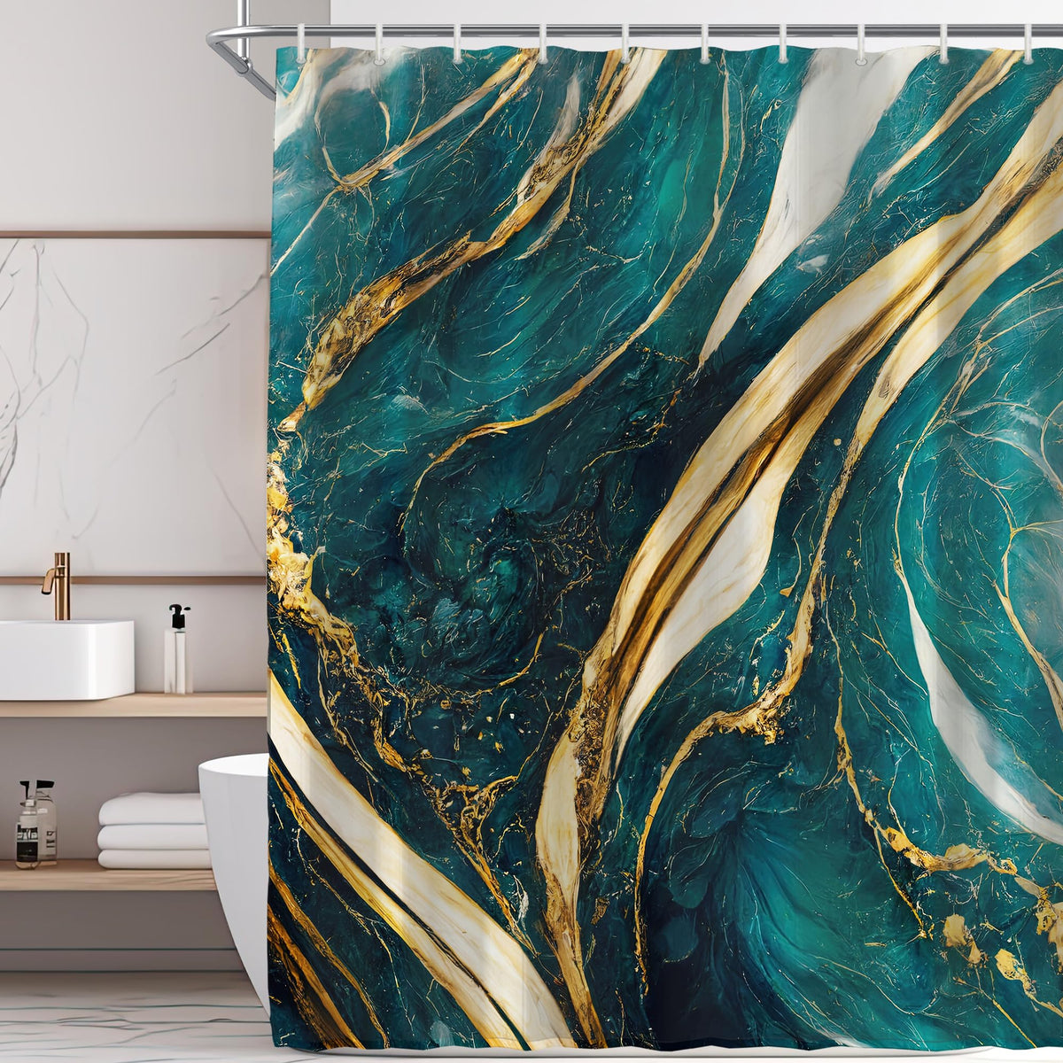 Black Cute Retro Floral Abstract 70s Aesthetic 72W*72H Inch Shower Curtain