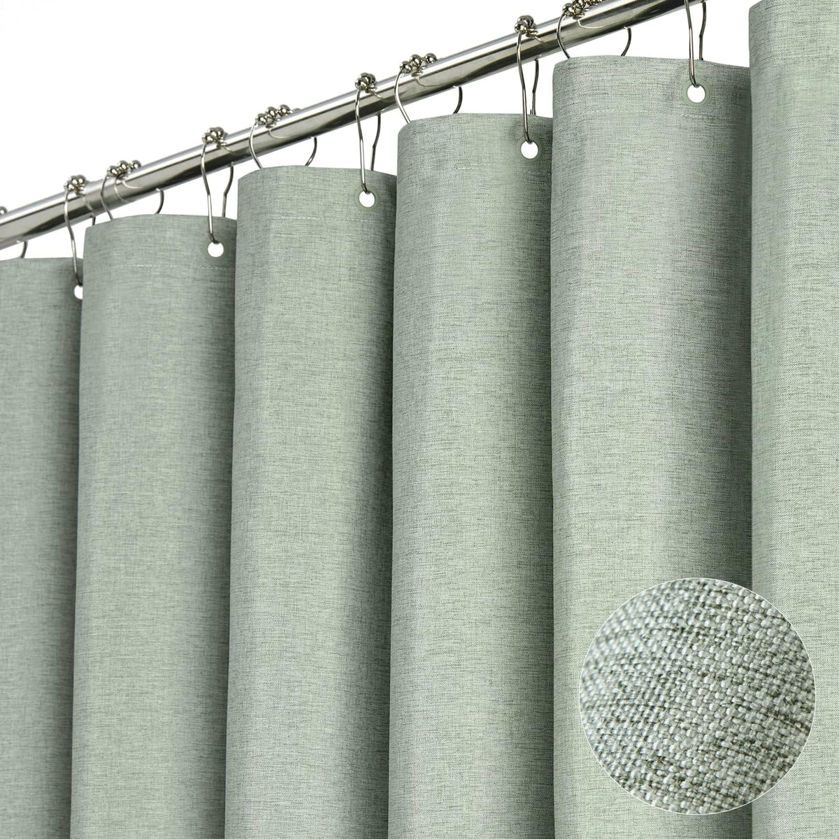 BTTN Grey Linen Textured Waterproof Fabric Shower Curtain Set, 72x72, Gray