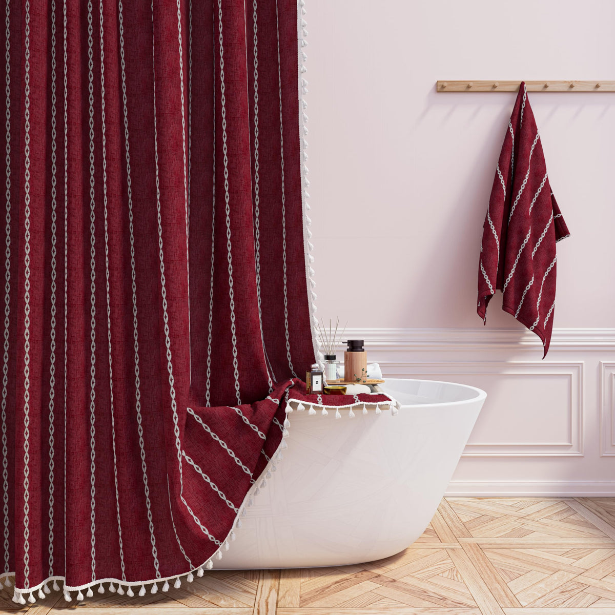 BTTN Cream Boho Farmhouse Linen Heavy Duty Shower Curtain Set, 72x72, Beige