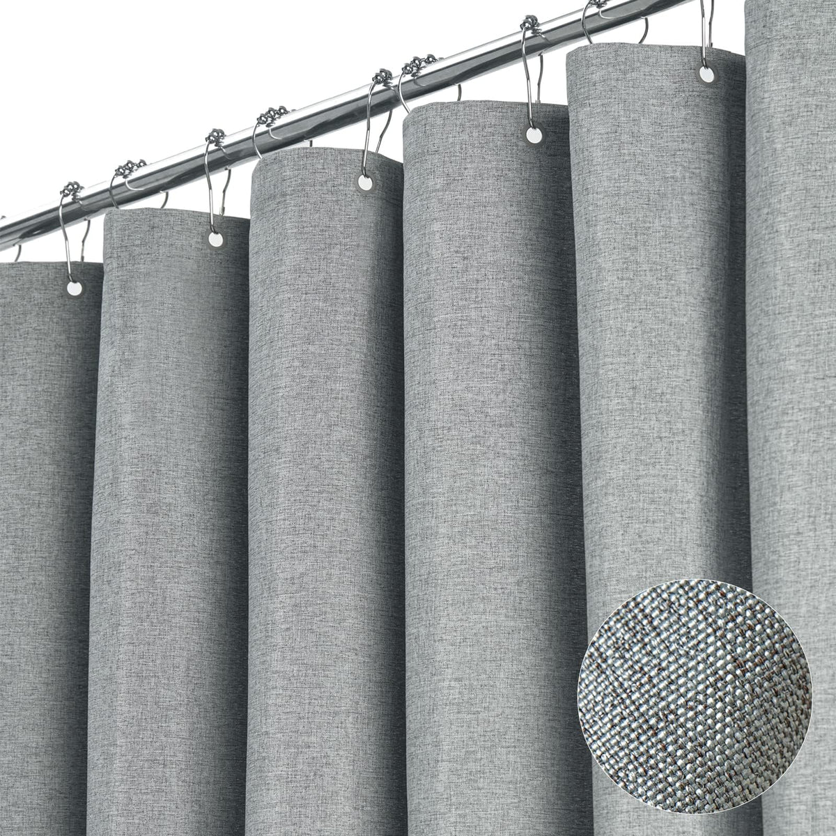 BTTN Grey Linen Textured Waterproof Fabric Shower Curtain Set, 72x72, Gray