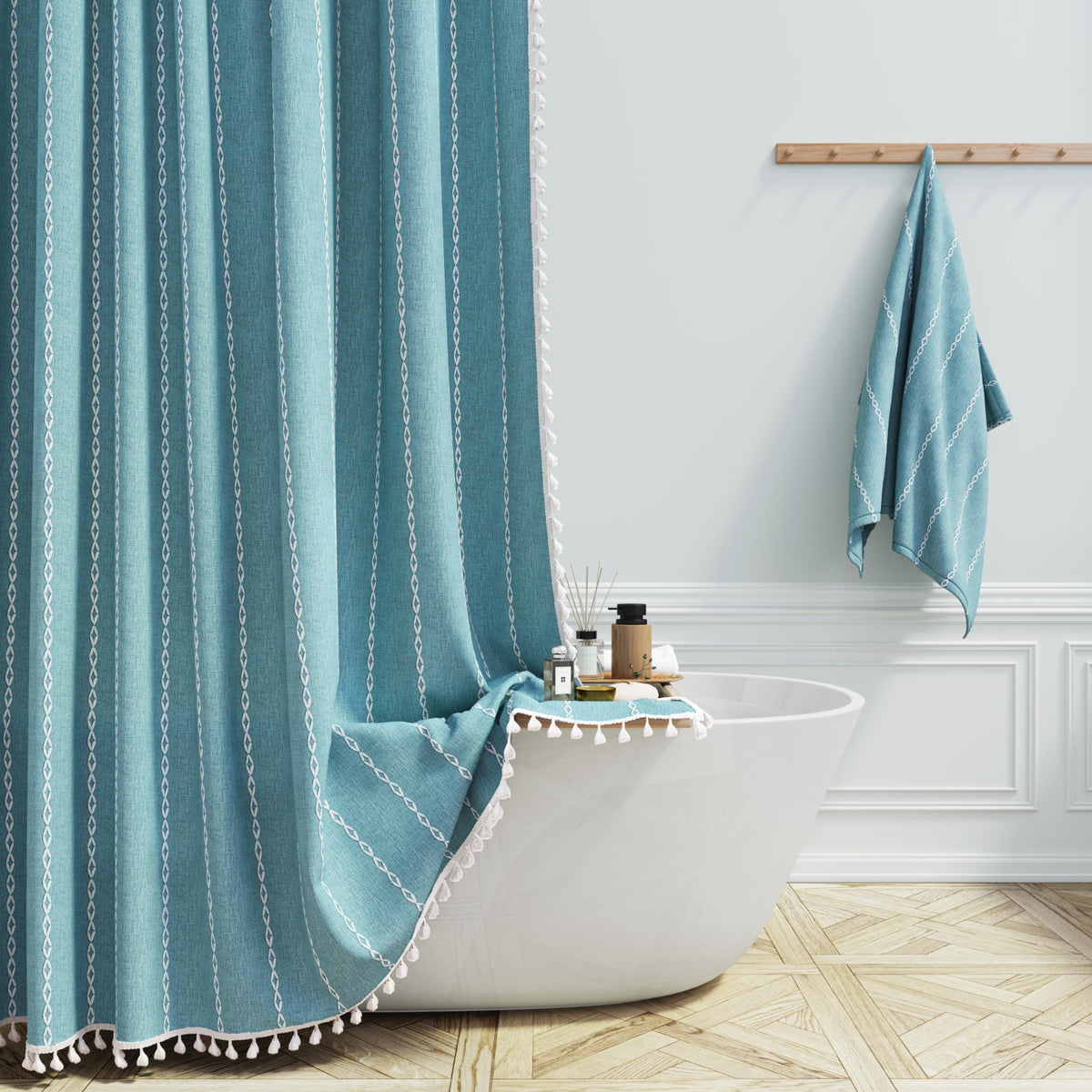 BTTN Cream Boho Farmhouse Linen Heavy Duty Shower Curtain Set, 72x72, Beige