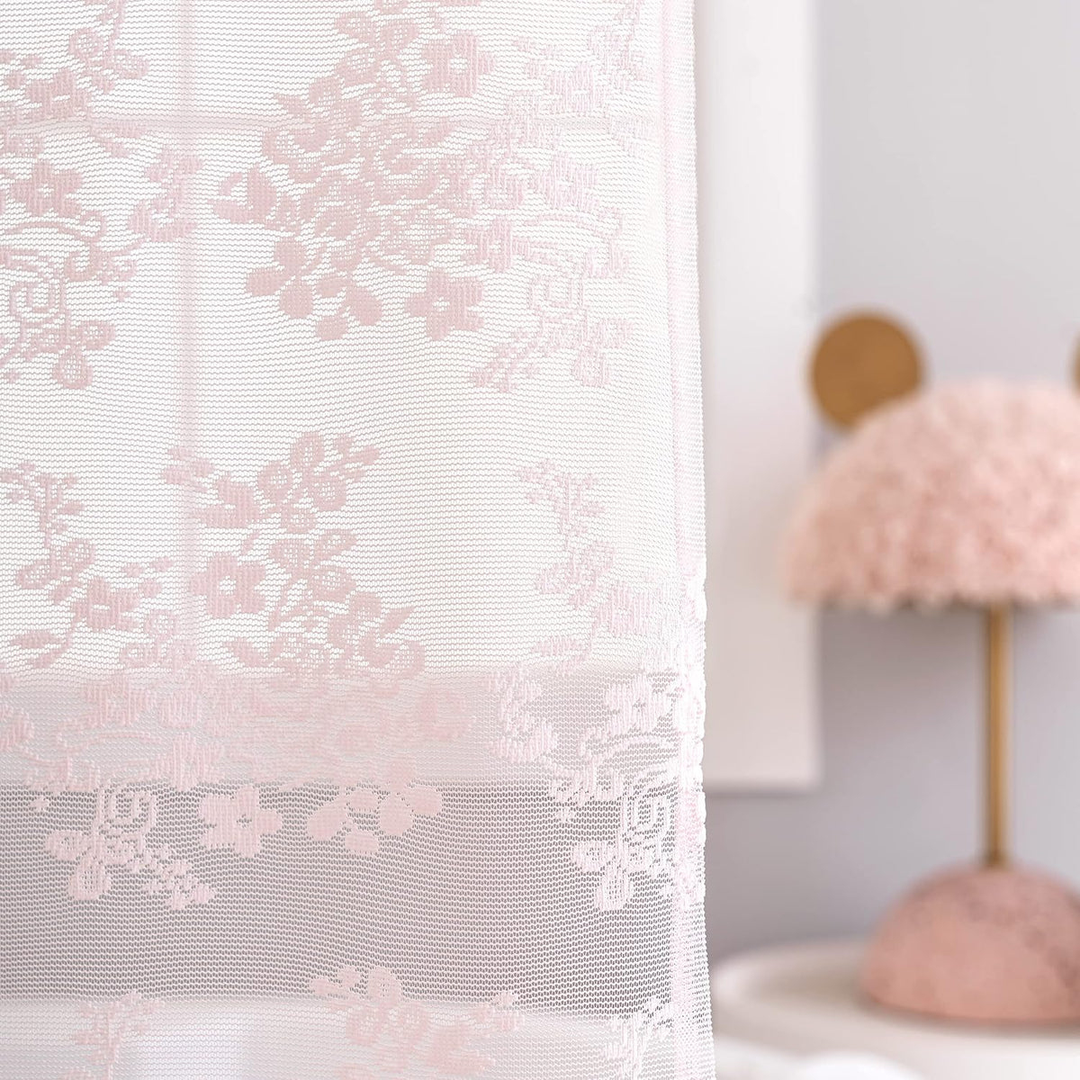 TUDECO Pink Lace Shower Curtain with Attached Valance, 72x72 Inch, 1 Panel